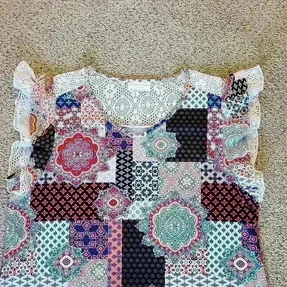 Bobbi Brooks Patckwork Lace Detail Shirt Size XL - Picture 2 of 8